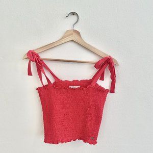 Hollister | Red Smocked Tie Straps Crop Tank Top | Size: Medium (M)